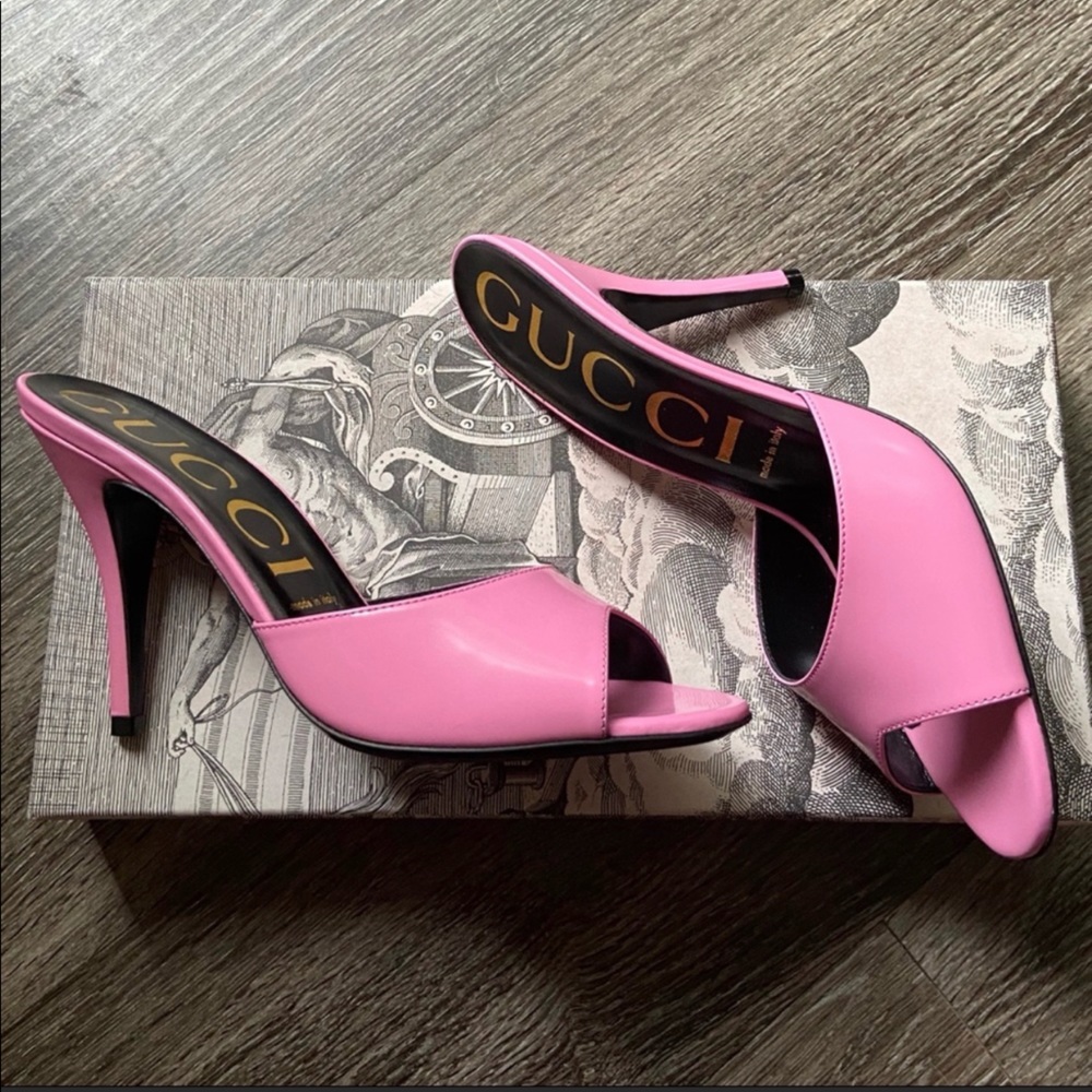 GUCCI 2019 Pink Scarlett Leather Heeled Mules